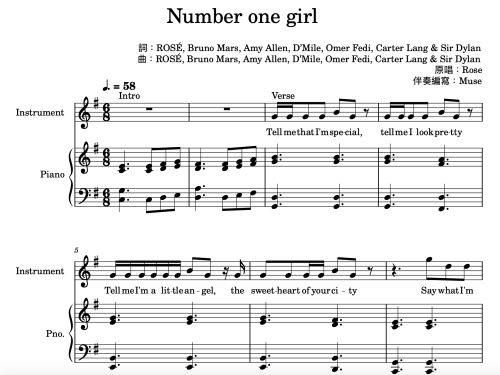 Rose- Number one girl 伴奏譜 封面