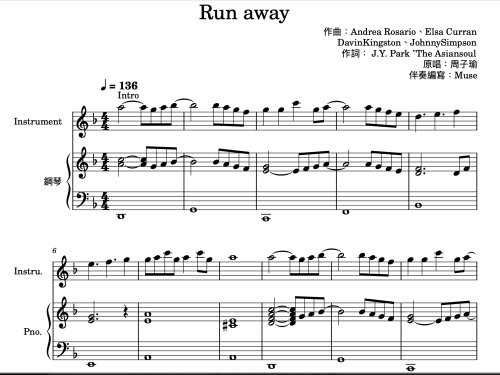 周子瑜 Run away 伴奏譜封面