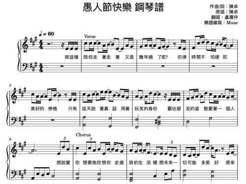 盧廣仲- 愚人節快樂 鋼琴譜 封面